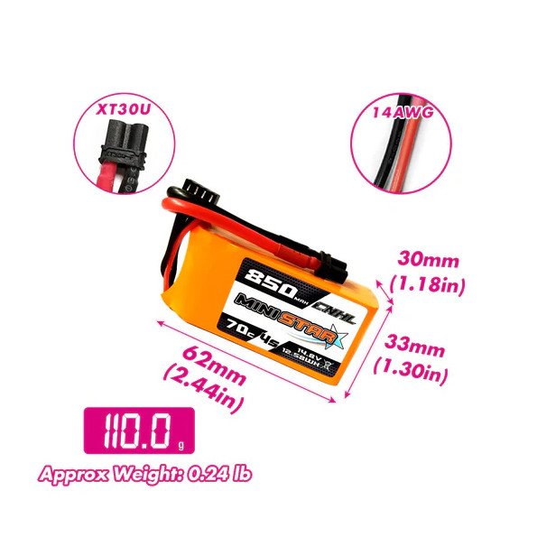 850mah 4s 70c xt30 1